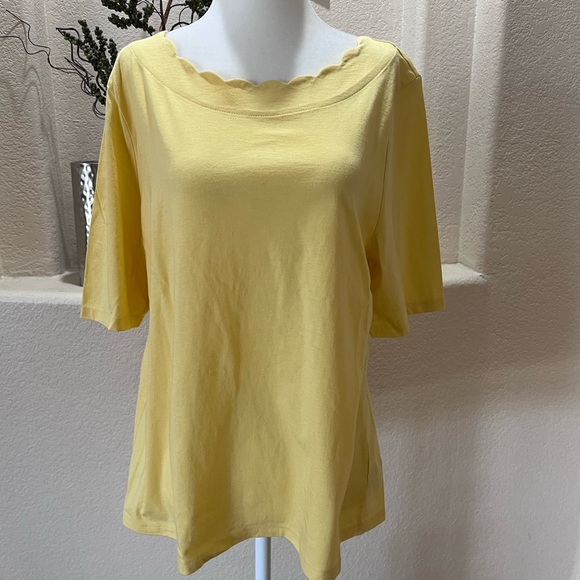 Lot Of 3 Talbots Tee Petite XL Blue Paisley Pink Paisley Yellow Scallop Neck SS - Picture 7 of 13